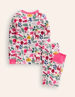 Sleepwear & Pajamas-Boden Snug Long John Pajamas-Ivory Festive IvoryFestive