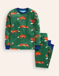 Sleepwear & Pajamas-Boden Snug Long John Pajamas-Jewel Green Foxes JewelGreenFoxes