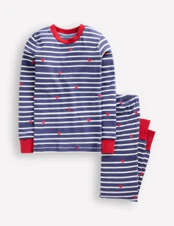 Sleepwear & Pajamas-Boden Snug Long John Pajamas-Navy Breton with Tiny Hearts NavyBretonwithTinyHearts