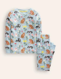 Sleepwear & Pajamas-Boden Snug Long John Pajamas-Turquoise Cats TurquoiseCats