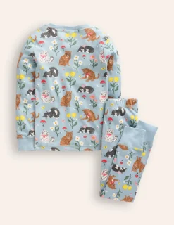 Sleepwear & Pajamas-Boden Snug Long John Pajamas-Turquoise Cats TurquoiseCats