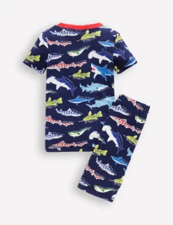 Sleepwear & Pajamas-Boden Snug Short John Glow Pyjamas-College Navy Sharks CollegeNavySharks