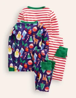 Sleepwear & Pajamas-Boden Snug Twin Pack Pajamas-Christmas Presents and Stripe ChristmasPresentsandStripe