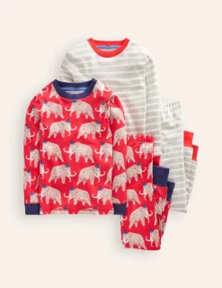 Sleepwear & Pajamas-Boden Snug Twin Pack Pajamas-Red Mammoth and Grey Stripe RedMammothandGreyStripe