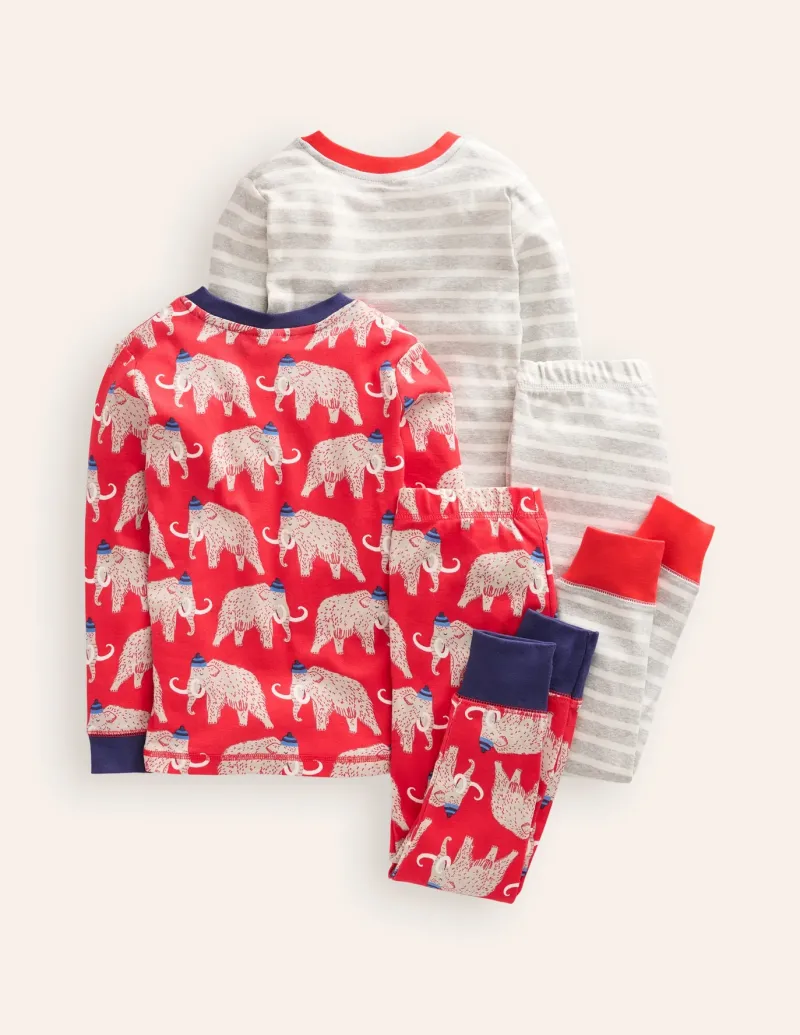 Sleepwear & Pajamas-Boden Snug Twin Pack Pajamas-Red Mammoth and Grey Stripe RedMammothandGreyStripe
