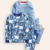 Sleepwear & Pajamas-Boden Snug Twin Pack Pyjamas-Blue Artic Animals and Stripe BlueArticAnimalsandStripe
