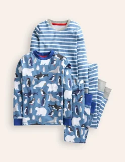 Sleepwear & Pajamas-Boden Snug Twin Pack Pyjamas-Blue Artic Animals and Stripe BlueArticAnimalsandStripe