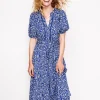 Petite Dresses | Midi-Boden Sofia Trim jersey midi dress-Sapphire Blue, Foliage Bud SapphireBlue,FoliageBud