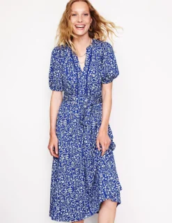 Petite Dresses | Midi-Boden Sofia Trim jersey midi dress-Sapphire Blue, Foliage Bud SapphireBlue,FoliageBud