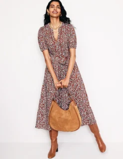 Petite Dresses | Midi-Boden Sofia Trim jersey midi dress-Autumn Brown, Foliage Bud AutumnBrown,FoliageBud