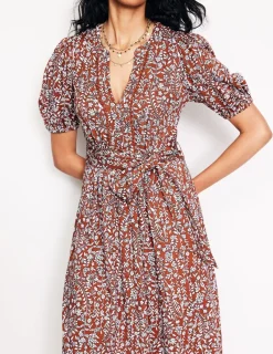 Petite Dresses | Midi-Boden Sofia Trim jersey midi dress-Autumn Brown, Foliage Bud AutumnBrown,FoliageBud