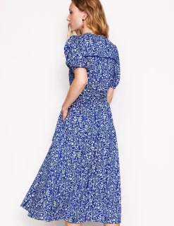 Petite Dresses | Midi-Boden Sofia Trim jersey midi dress-Sapphire Blue, Foliage Bud SapphireBlue,FoliageBud