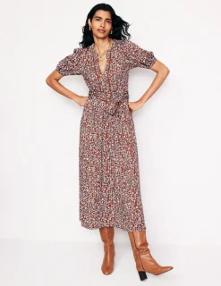 Petite Dresses | Midi-Boden Sofia Trim jersey midi dress-Autumn Brown, Foliage Bud AutumnBrown,FoliageBud