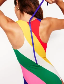 Swimwear-Boden Sporty Zip Back Swimsuit-Multi, Rainbow Cascade Multi,RainbowCascade