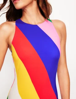 Swimwear-Boden Sporty Zip Back Swimsuit-Multi, Rainbow Cascade Multi,RainbowCascade
