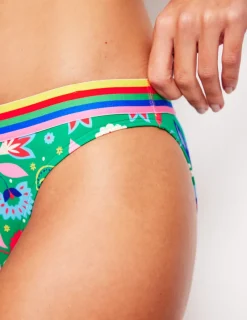 Swimwear-Boden Stripe Trim Bikini Bottoms-Green, Decorative Garden Green,DecorativeGarden