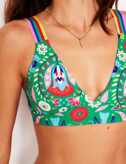 Swimwear-Boden Stripe Trim Bikini Top-Green, Decorative Garden Green,DecorativeGarden