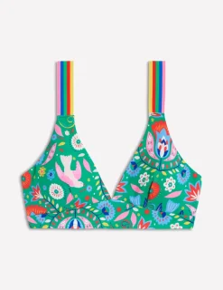Swimwear-Boden Stripe Trim Bikini Top-Green, Decorative Garden Green,DecorativeGarden