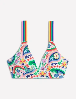 Swimwear-Boden Stripe Trim Bikini Top-Multi, Meadow Paisley Multi,MeadowPaisley