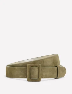 Belts-Boden Suede Skinny Buckle Belt-Deep Olive DeepOlive