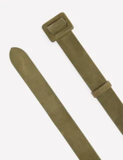 Belts-Boden Suede Skinny Buckle Belt-Deep Olive DeepOlive