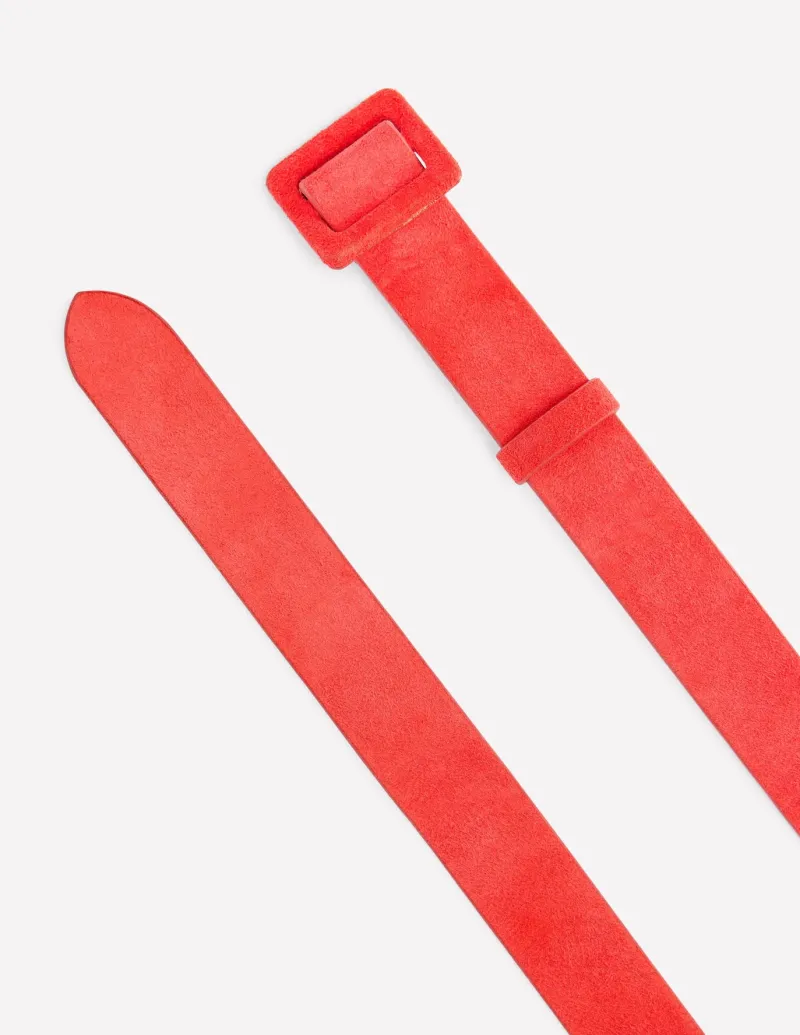 Belts-Boden Suede Skinny Buckle Belt-Strawberry Tart Red StrawberryTartRed