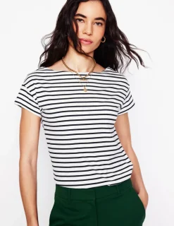 Tops & Blouses | T-Shirts & Tanks-Boden Supersoft Boat Neck T-Shirt-Ivory, Navy Stripe Ivory,NavyStripe