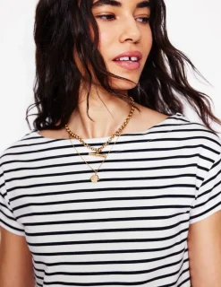 Tops & Blouses | T-Shirts & Tanks-Boden Supersoft Boat Neck T-Shirt-Ivory, Navy Stripe Ivory,NavyStripe