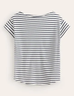Tops & Blouses | T-Shirts & Tanks-Boden Supersoft Boat Neck T-Shirt-Ivory, Navy Stripe Ivory,NavyStripe