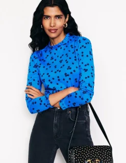 Tops & Blouses | T-Shirts & Tanks-Boden Supersoft Frill Detail Top-Kingfisher Blue , Fall Sprig KingfisherBlue,FallSprig