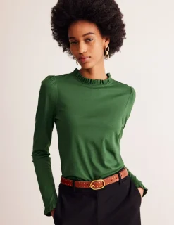 Tops & Blouses | T-Shirts & Tanks-Boden Supersoft Frill Detail Top- Pine
