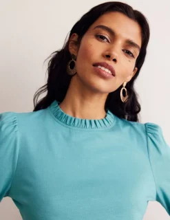 Tops & Blouses | T-Shirts & Tanks-Boden Supersoft Frill Detail Top-Blue Grass BlueGrass