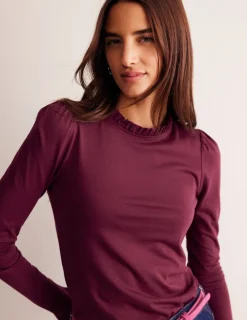 Tops & Blouses | T-Shirts & Tanks-Boden Supersoft Frill Detail Top-Deep Wisteria DeepWisteria
