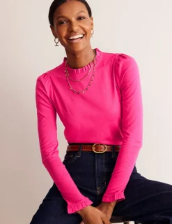 Tops & Blouses | T-Shirts & Tanks-Boden Supersoft Frill Detail Top-Cherry Jam CherryJam