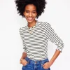 Tops & Blouses | T-Shirts & Tanks-Boden Supersoft Frill Detail Top-Ivory / Navy Stripe