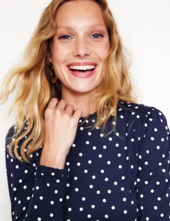 Tops & Blouses | T-Shirts & Tanks-Boden Supersoft Frill Detail Top-French Navy, Sparse Spot FrenchNavy,SparseSpot