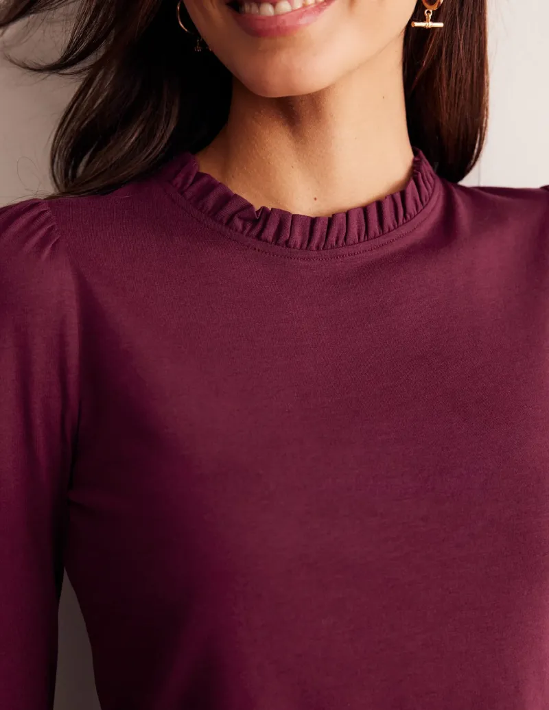 Tops & Blouses | T-Shirts & Tanks-Boden Supersoft Frill Detail Top-Deep Wisteria DeepWisteria