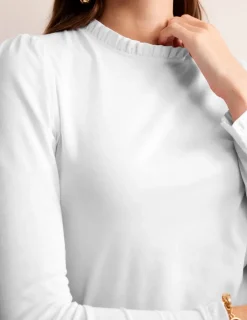 Tops & Blouses | T-Shirts & Tanks-Boden Supersoft Frill Detail Top- White