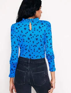 Tops & Blouses | T-Shirts & Tanks-Boden Supersoft Frill Detail Top-Kingfisher Blue , Fall Sprig KingfisherBlue,FallSprig