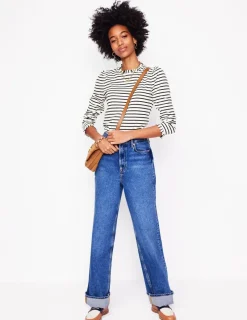Tops & Blouses | T-Shirts & Tanks-Boden Supersoft Frill Detail Top-Ivory / Navy Stripe