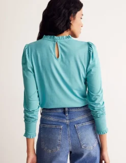 Tops & Blouses | T-Shirts & Tanks-Boden Supersoft Frill Detail Top-Blue Grass BlueGrass