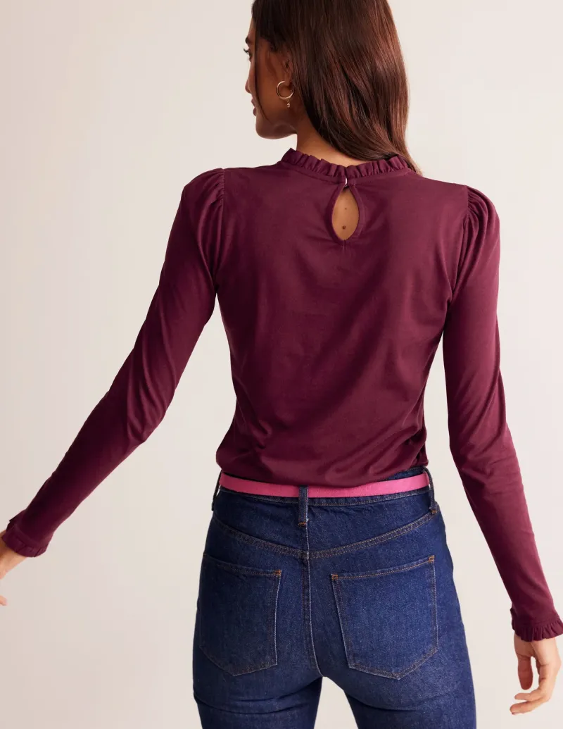 Tops & Blouses | T-Shirts & Tanks-Boden Supersoft Frill Detail Top-Deep Wisteria DeepWisteria