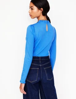 T-Shirts & Tanks | Tops & Blouses-Boden Supersoft Frill Detail Top-PALACE BLUE (18-4043 TCX) PALACEBLUE(18-4043TCX)