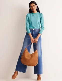 Tops & Blouses | T-Shirts & Tanks-Boden Supersoft Frill Detail Top-Blue Grass BlueGrass
