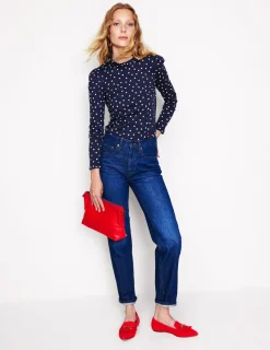 Tops & Blouses | T-Shirts & Tanks-Boden Supersoft Frill Detail Top-French Navy, Sparse Spot FrenchNavy,SparseSpot