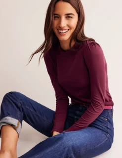 Tops & Blouses | T-Shirts & Tanks-Boden Supersoft Frill Detail Top-Deep Wisteria DeepWisteria