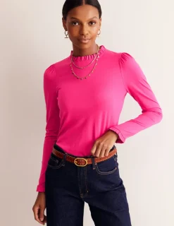 Tops & Blouses | T-Shirts & Tanks-Boden Supersoft Frill Detail Top-Cherry Jam CherryJam