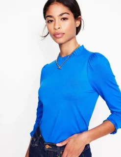 T-Shirts & Tanks | Tops & Blouses-Boden Supersoft Frill Detail Top-PALACE BLUE (18-4043 TCX) PALACEBLUE(18-4043TCX)