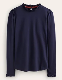 Tops & Blouses | T-Shirts & Tanks-Boden Supersoft Frill Detail Top- Navy