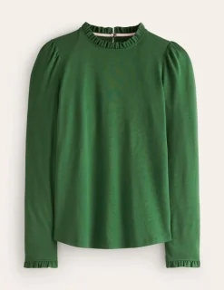 Tops & Blouses | T-Shirts & Tanks-Boden Supersoft Frill Detail Top- Pine